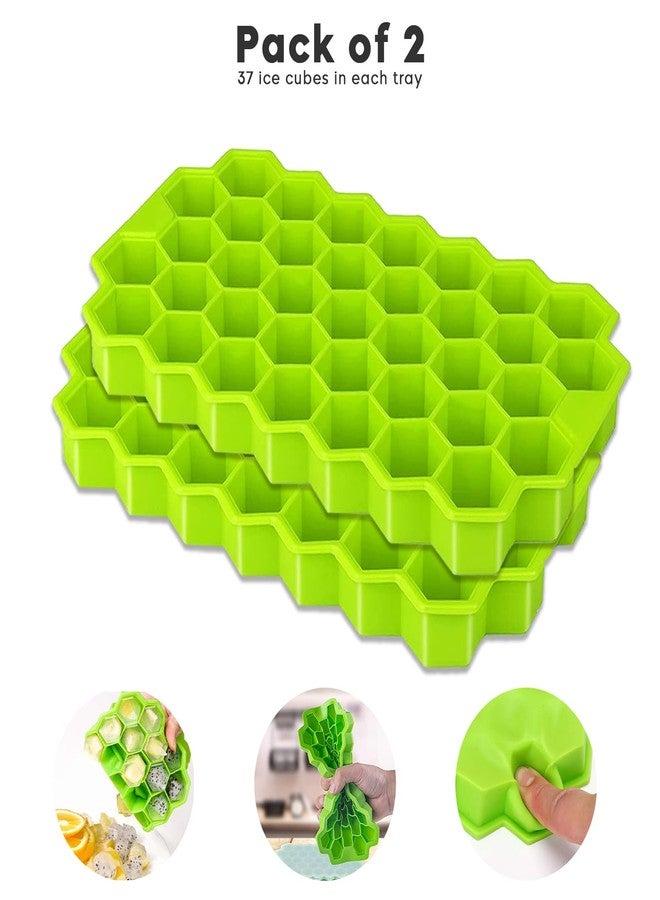 AADHIK Ice Cube Tray Set of 2 Silicone Ice Container for Freezer 37 Cavity Ice Cube Mould Flexible Tray for Freezer, Cake Maker, Ice Trays for Chilled Drinks(Set of 2, Green) - Image 2